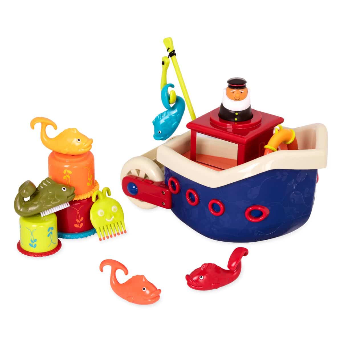 toys by Battat-Off The Hook Bath & Beach Toy Boat with Squirting Toys & Hidden Storage Compartment B 