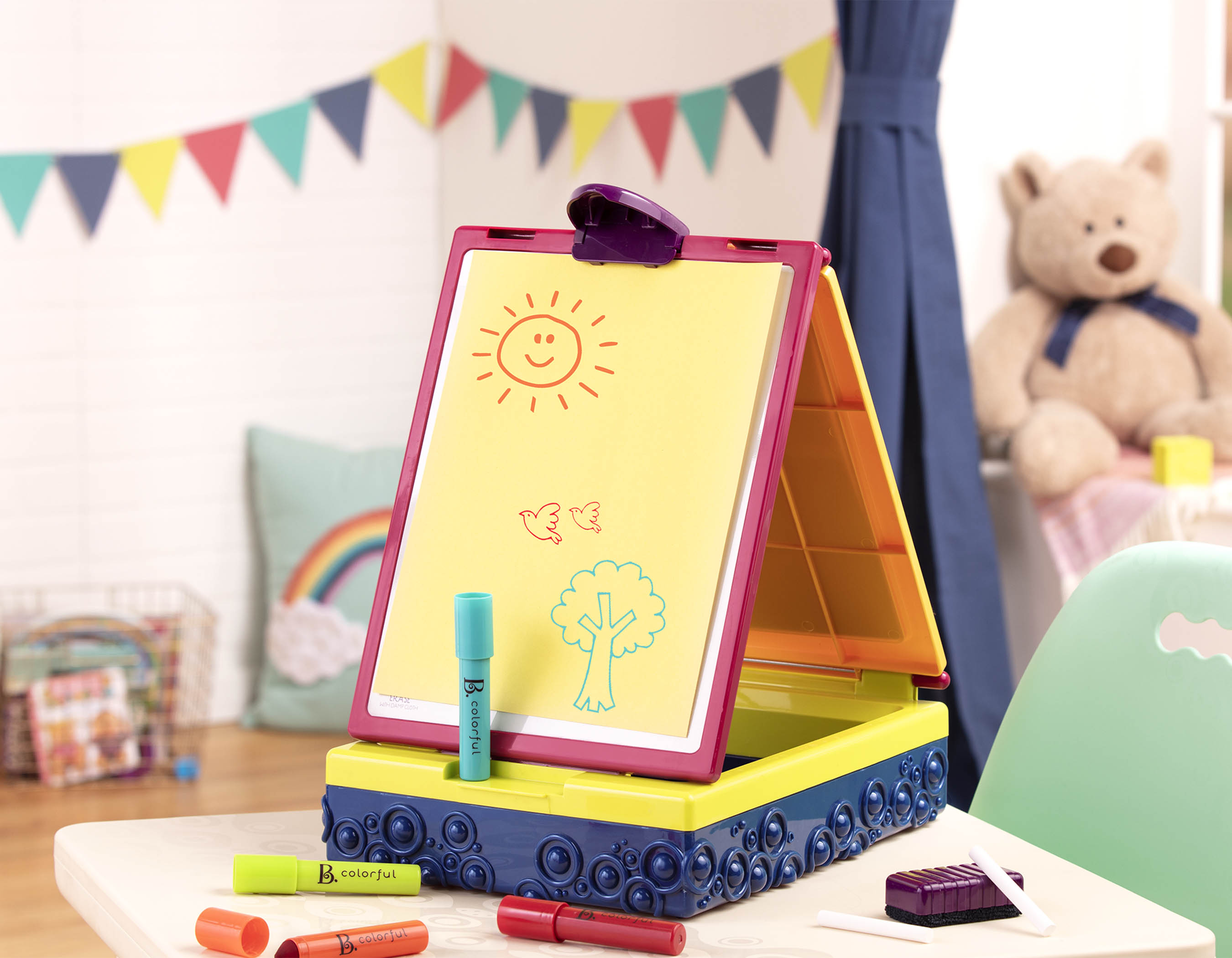 Portable & Foldable Take It Easel toys by Battat B Chalk Chalkboard & Whiteboard Toys Markers B Table Top Easel for Kids Eraser Storage Double Sided 
