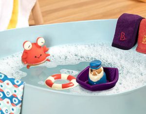 Bath toys in water.