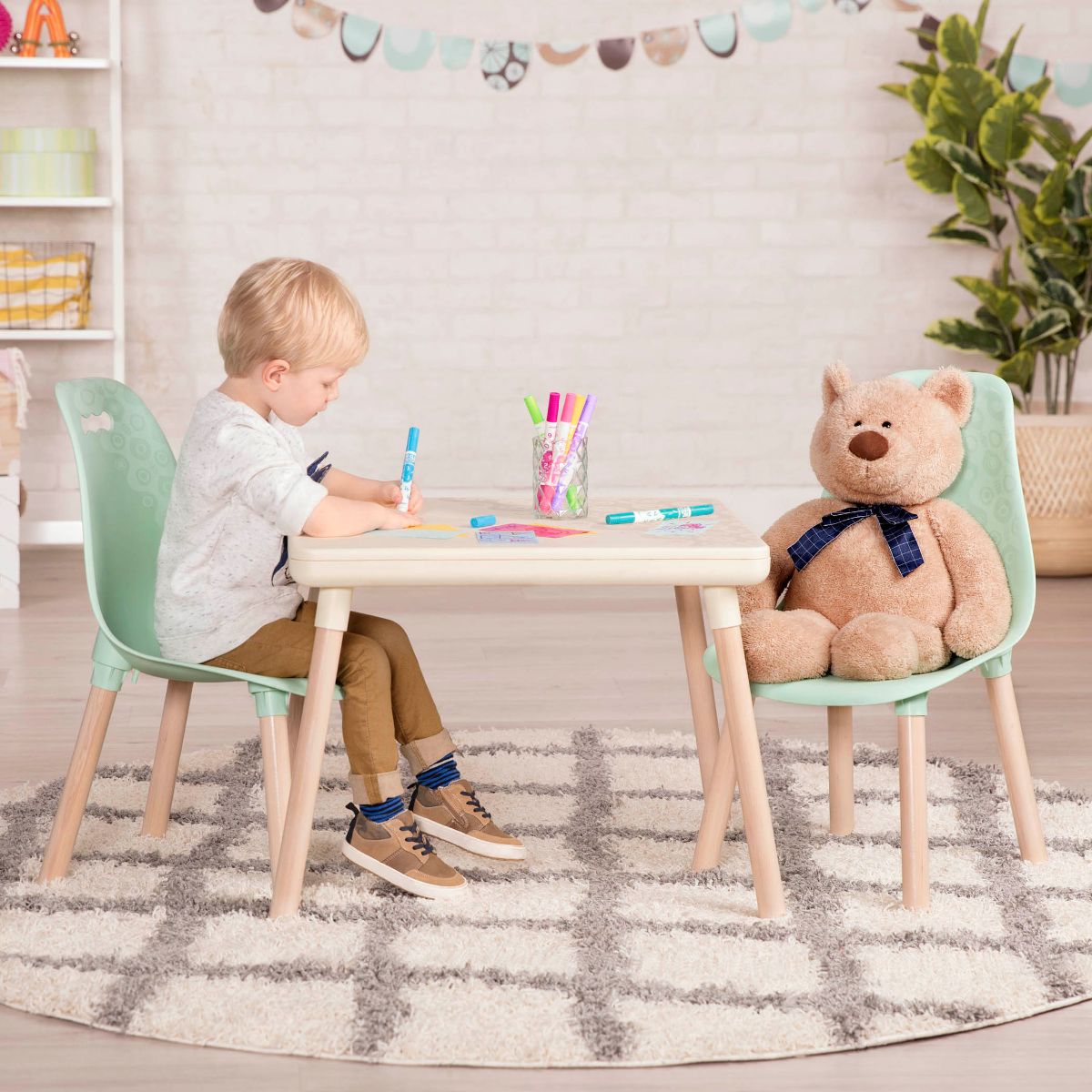 Kid Century Modern Table Chair Set Mint Furniture for Kids B. spaces