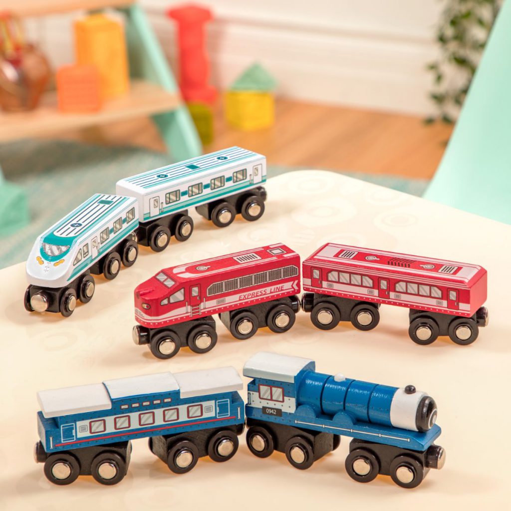 Wood & Wheels - Trains | Wooden Toy Trains | B. Toys