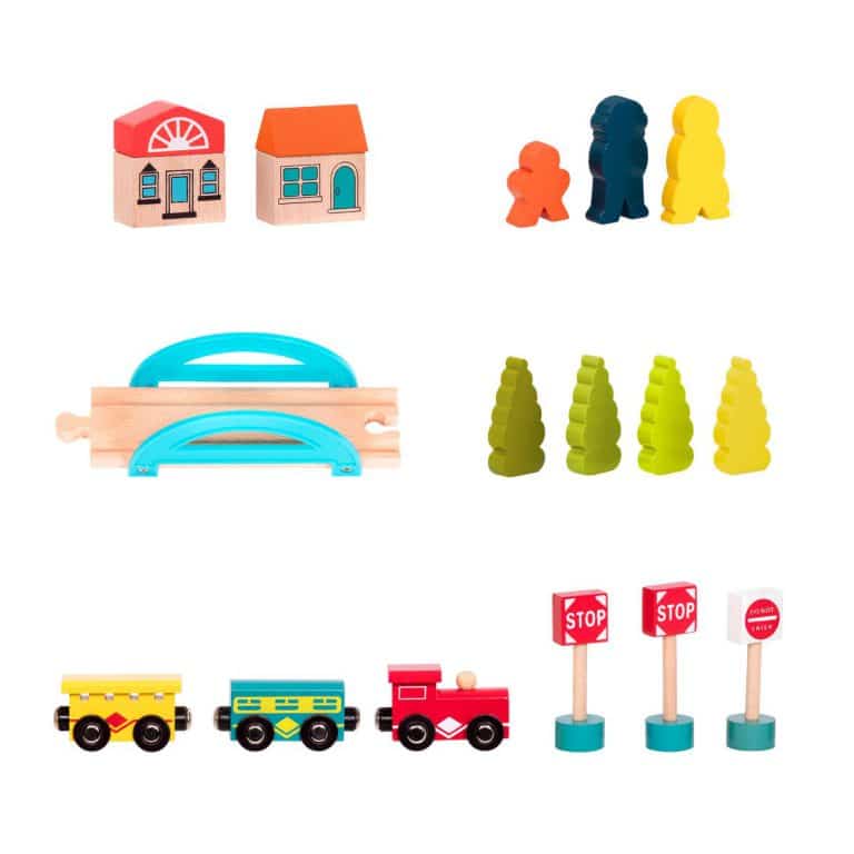 Wood & Wheels - Train Set | Wooden Train Set | B. Toys