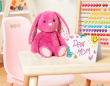 Plush bunny with a Dear Mom letter.