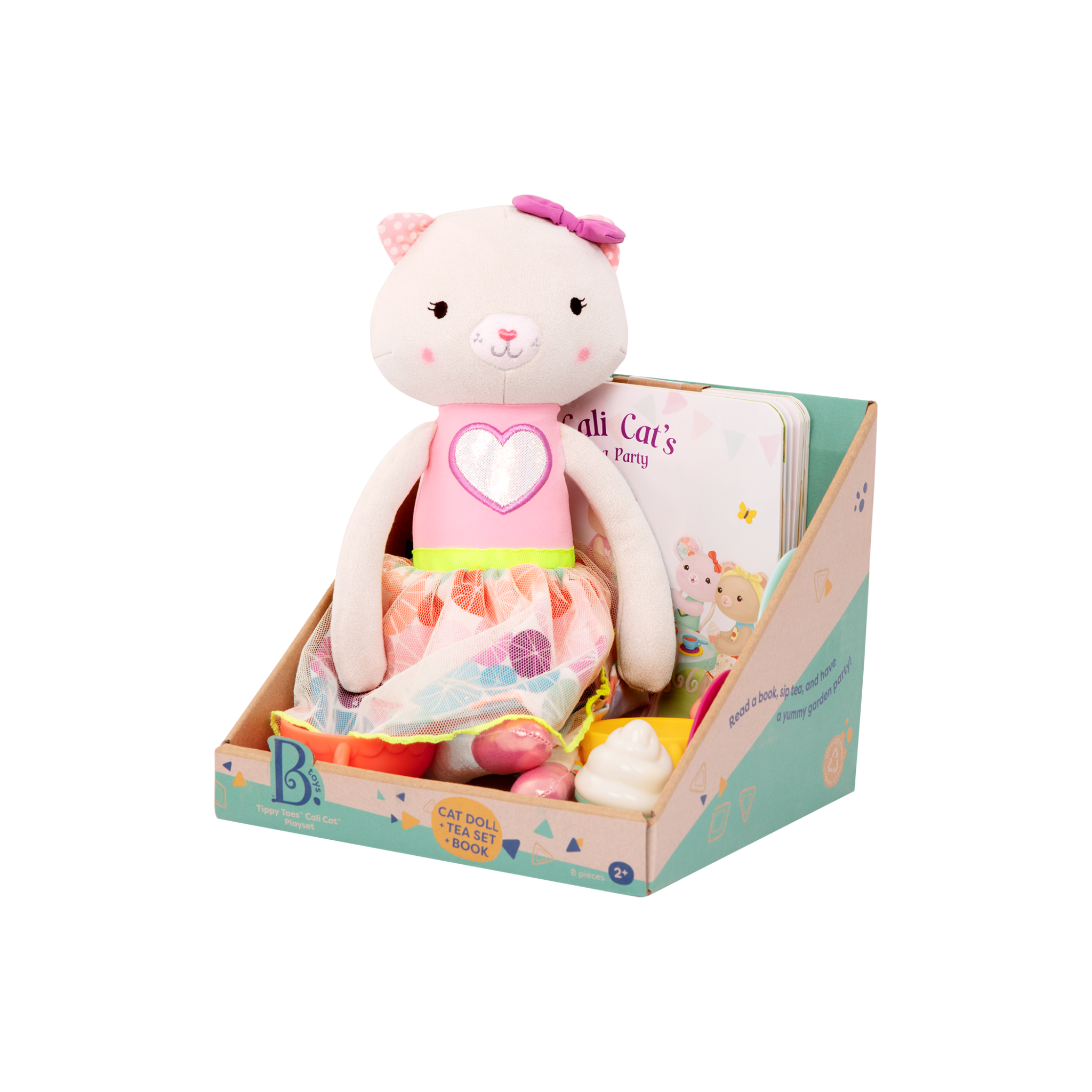Cali Cat Playset Plush Doll with Tea Set & Book B. toys