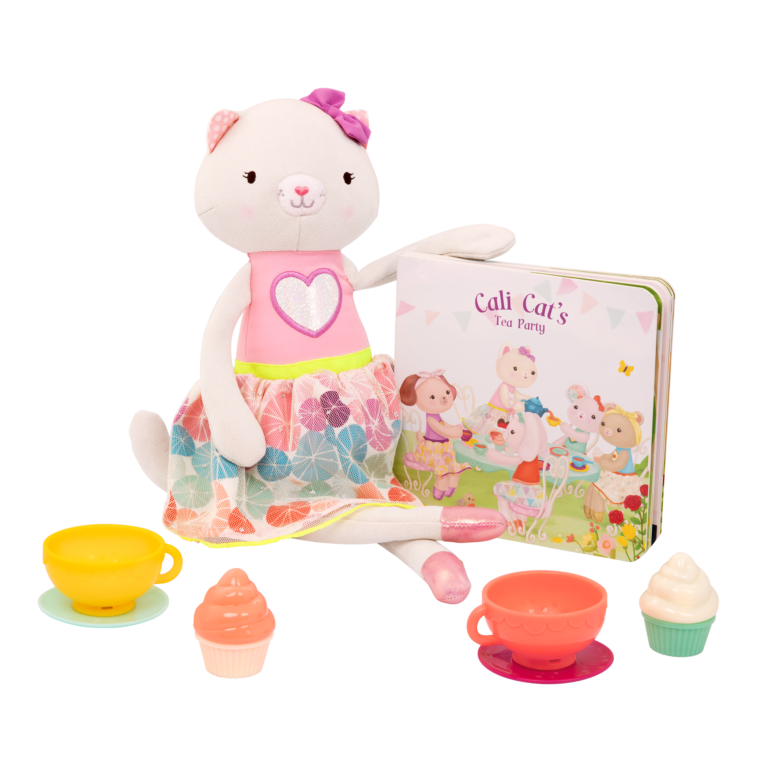 Cali Cat Playset | Plush Doll With Tea Set & Book | B. Toys