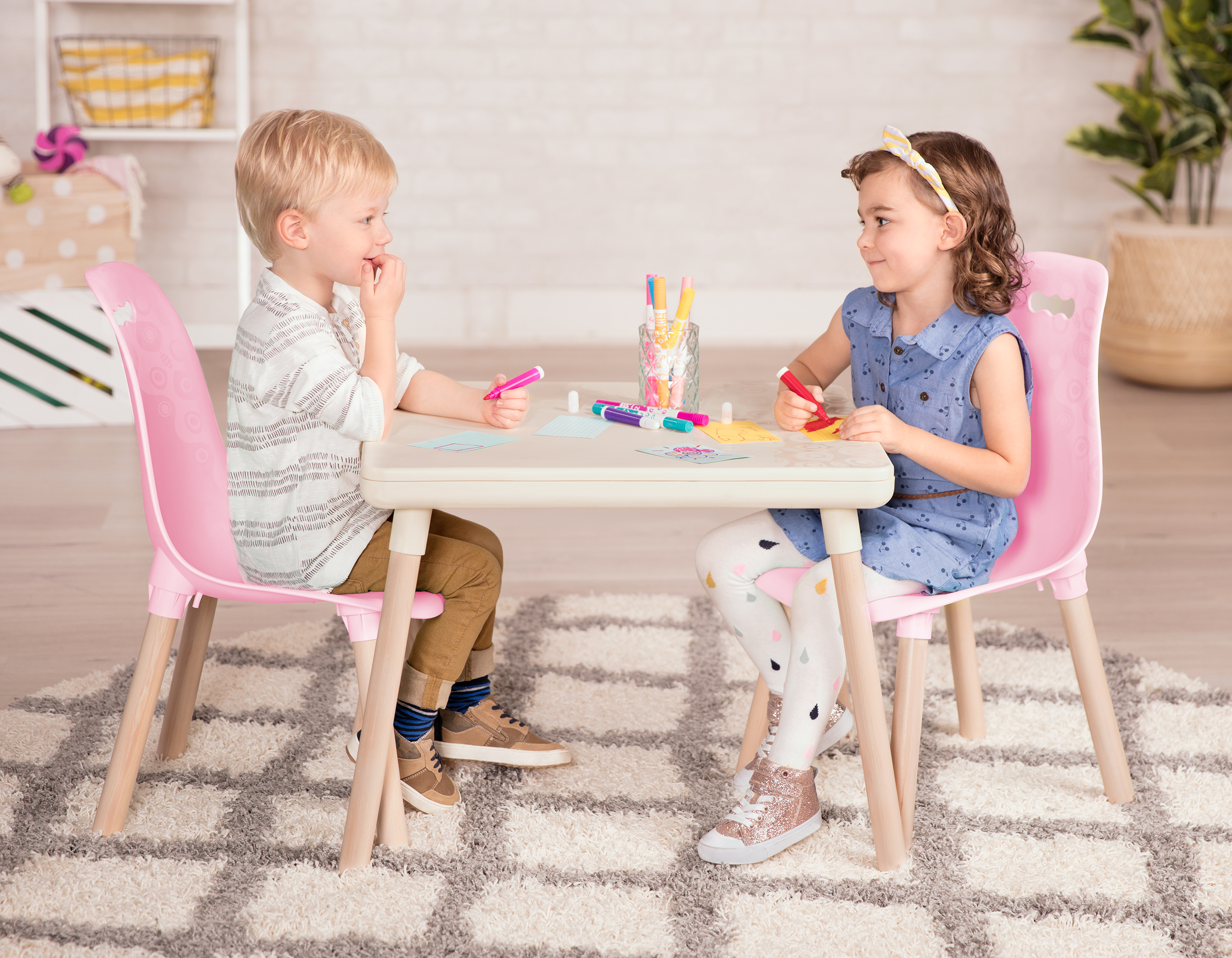 3pc Modern Kids' Round Table and Chair Set White - Gift Mark
