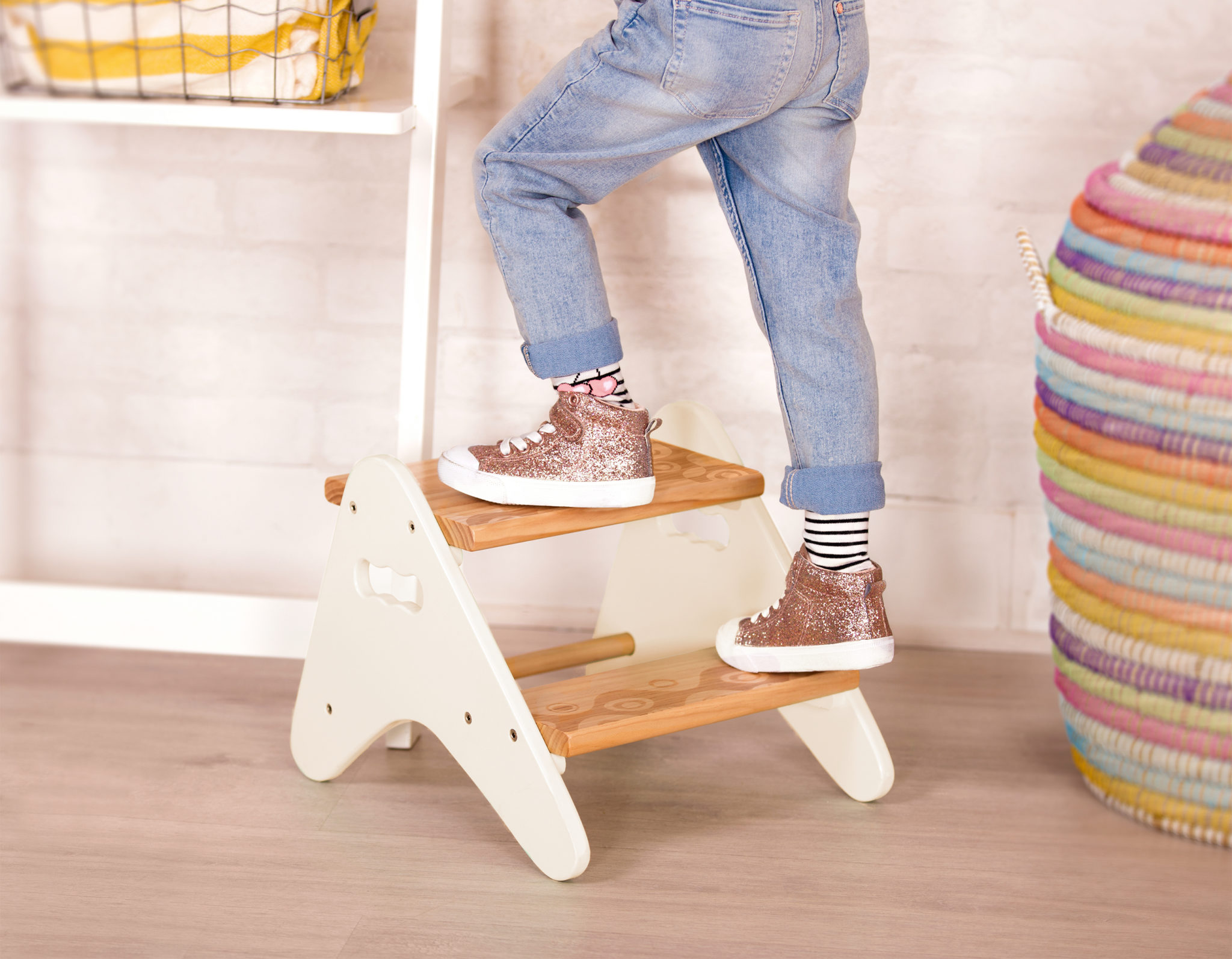 Peek-a-Boost | Ivory Step Stool For Kids | B. Spaces