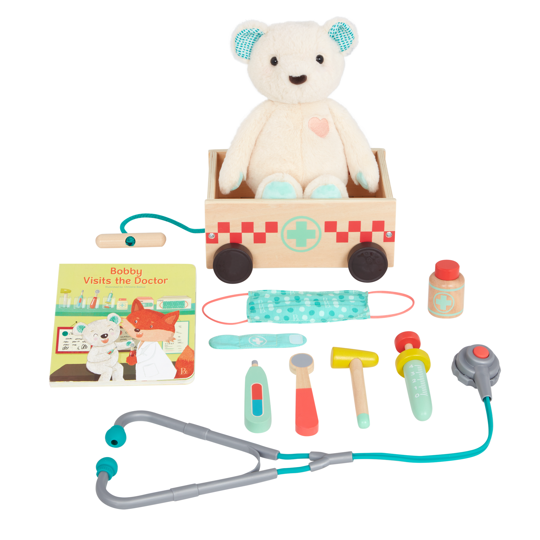 Bobby Bear Playset Doctor Kit, Plush Bear & Book B. toys