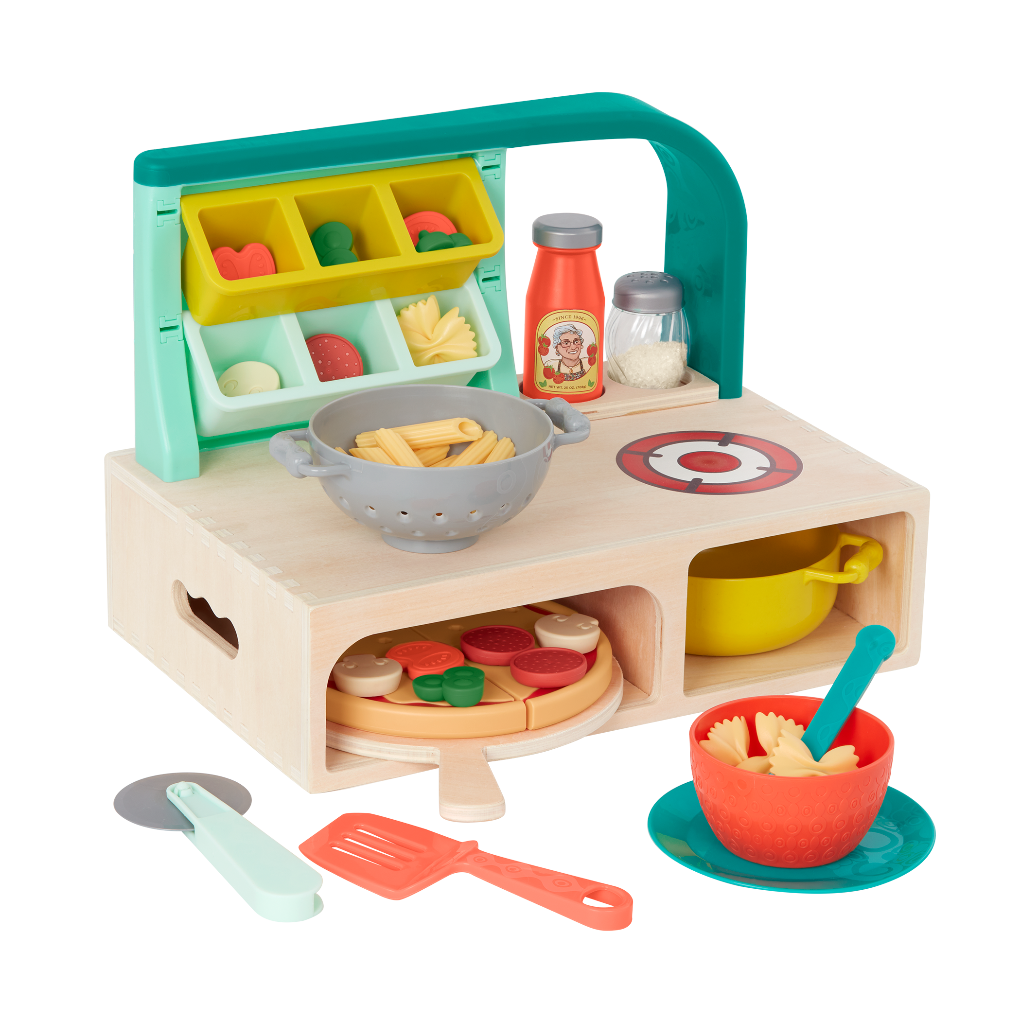 Brain Food: Pretend Pizzeria – 121 Piece Wooden Pizza Play Food Set with  Menu, Chef Hat and Cash Register – SPG Family…