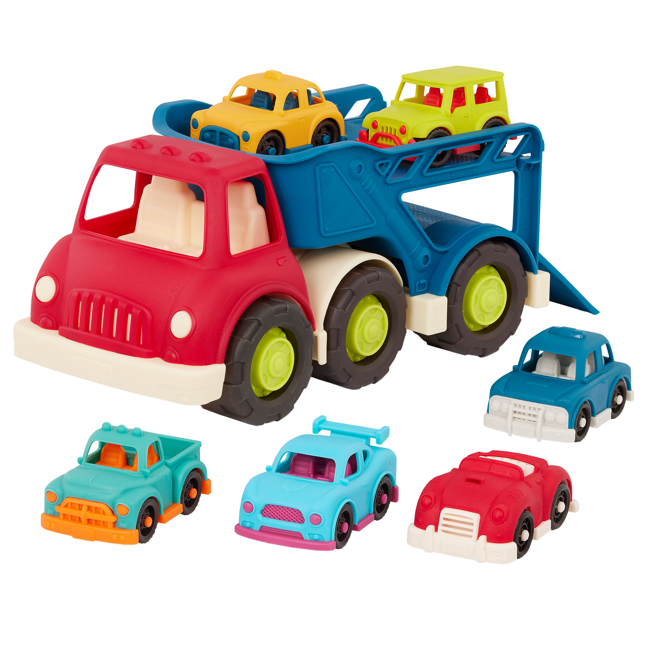 B. toys- Soft Vehicles Pull Back Cars- Kid Powered cars for toddler- 12  months +